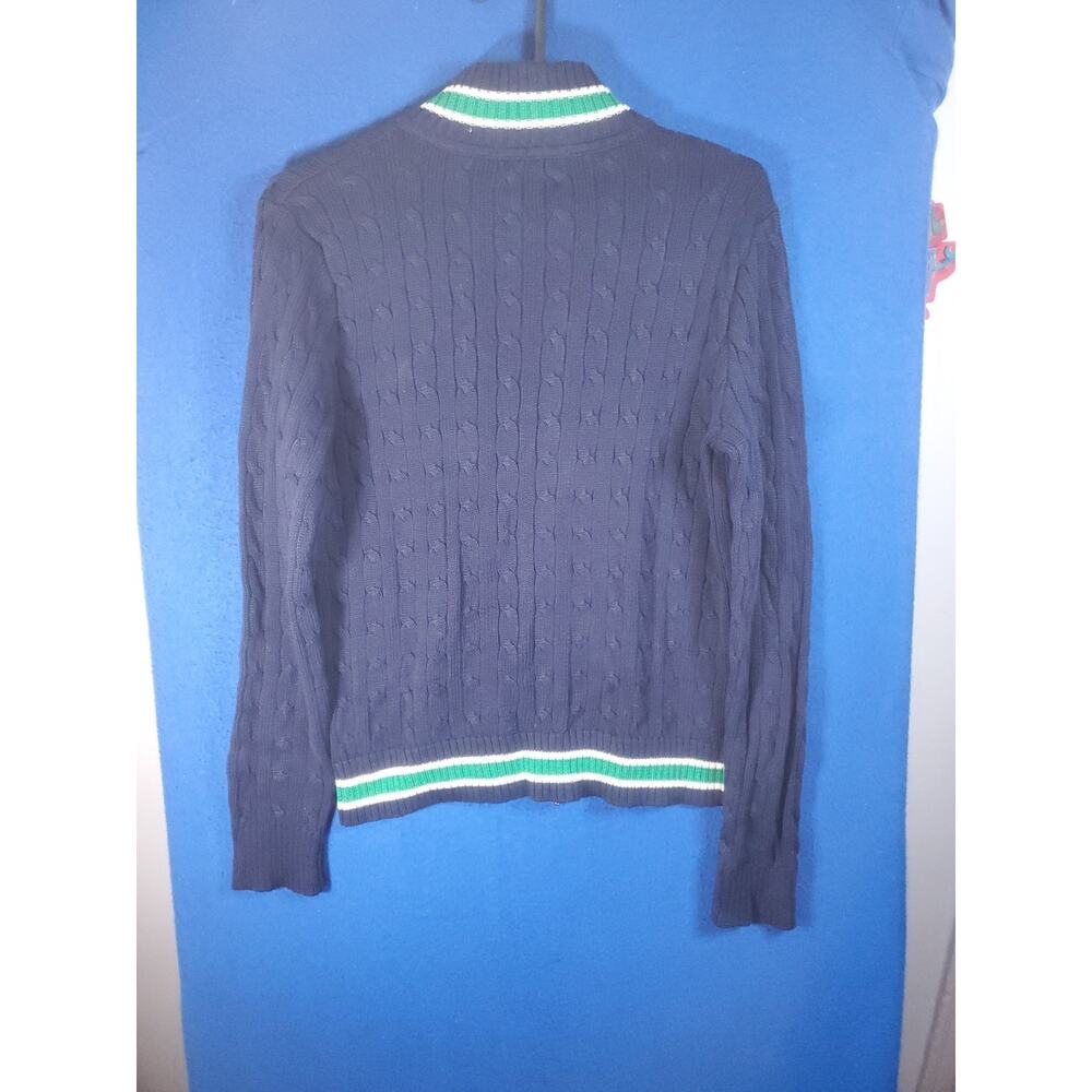 LRL Lauren Active Ralph Lauren Women's L Navy Blue Cable Knit Full Zip Sweater - Picture 13 of 16
